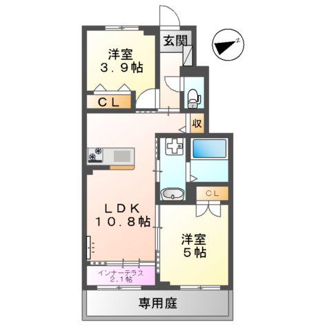 メープルガーデンI(2LDK/1階)の間取り写真