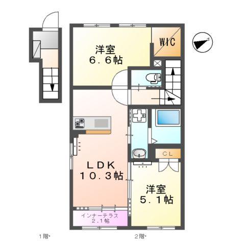 メープルガーデンI(2LDK/2階)の間取り写真