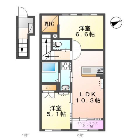 メープルガーデンI(2LDK/2階)の間取り写真