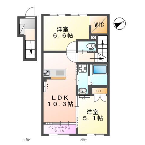 メープルガーデンI(2LDK/2階)の間取り写真