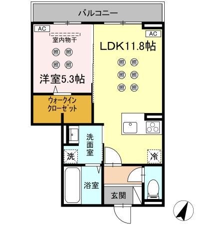 LUMINA I棟(1LDK/2階)の間取り写真