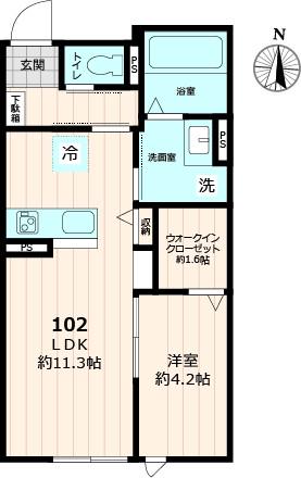 THE OASIS(1LDK/1階)の間取り写真
