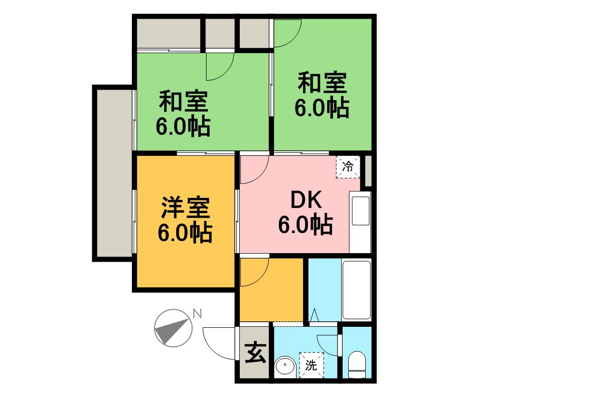 シャルマン室(3DK/2階)の間取り写真