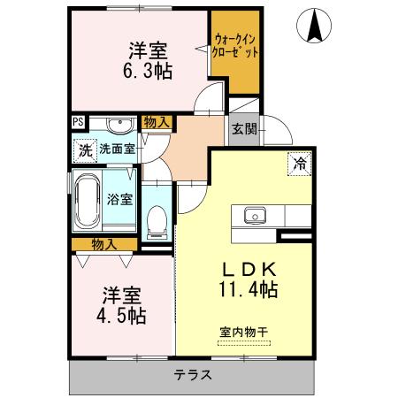 グランユニティーD棟(2LDK/1階)の間取り写真