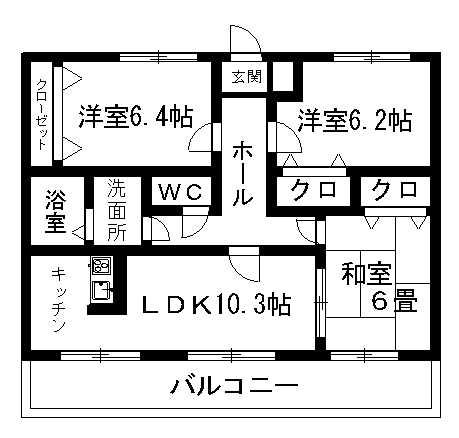 インペリアル山本(3LDK/1階)の間取り写真