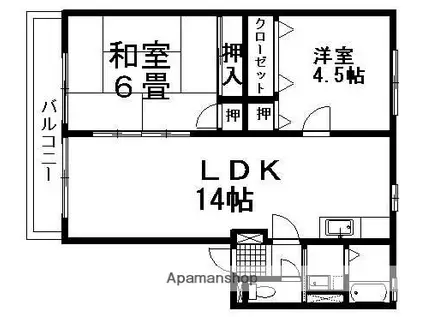 レトア立願寺B(2LDK/1階)の間取り写真