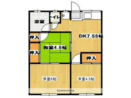 津浦アパート(3DK/2階)の間取り写真