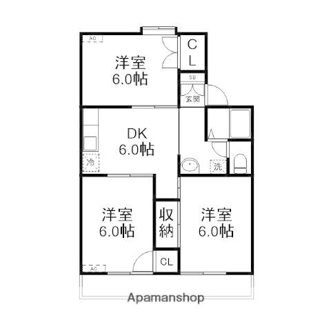 セジュールHAYASHI B棟(3DK/1階)の間取り写真