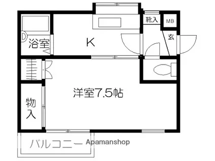 タキタハイツオーロラ(1K/4階)の間取り写真
