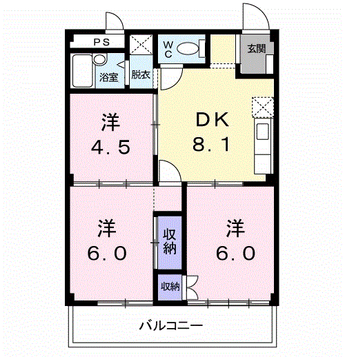 杉本ハイツ(3DK/2階)の間取り写真