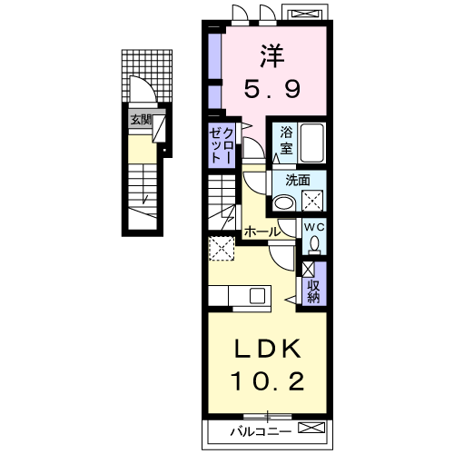スプラウト ガーデン(1LDK/2階)の間取り写真