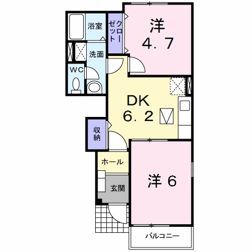 エレガントヒル(2DK/1階)の間取り写真