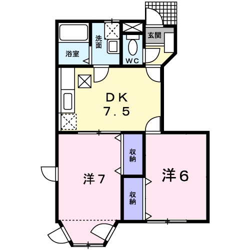 エスポアールシラキⅠ(2DK/1階)の間取り写真