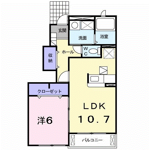 トップフィールド(1LDK/1階)の間取り写真