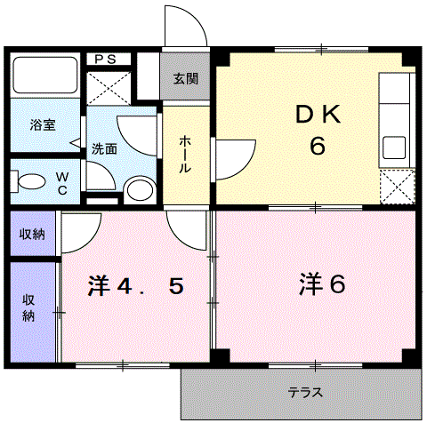 エーデルハイム(2DK/1階)の間取り写真