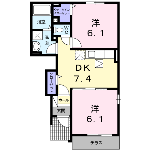 メゾンセレナーデB(2DK/1階)の間取り写真
