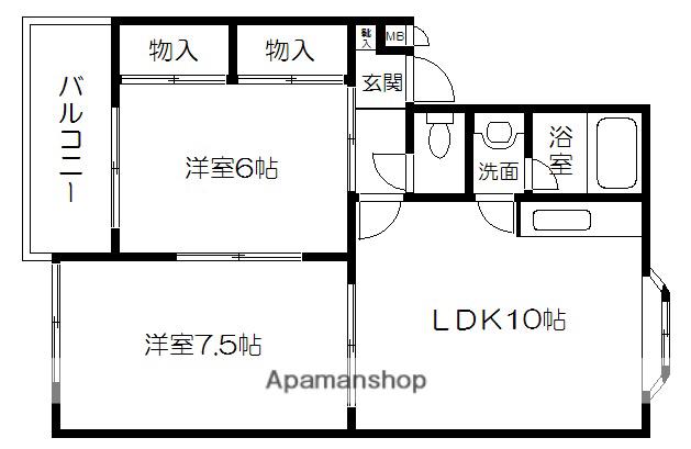 W.K.レジデンス(2LDK/2階)の間取り写真