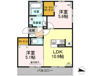 D・プレヴェイルⅡ(2LDK/2階)の間取り写真