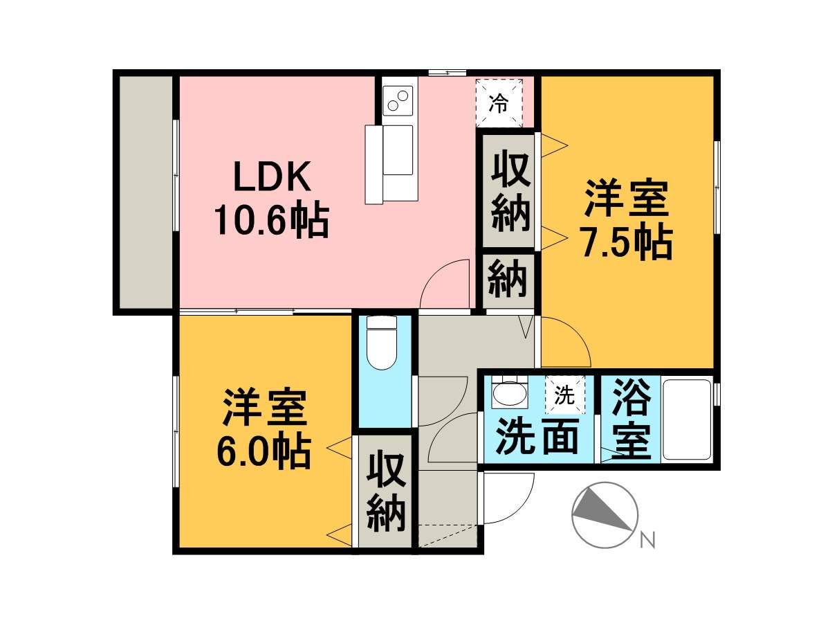 パークハイムB棟(2LDK/1階)の間取り写真