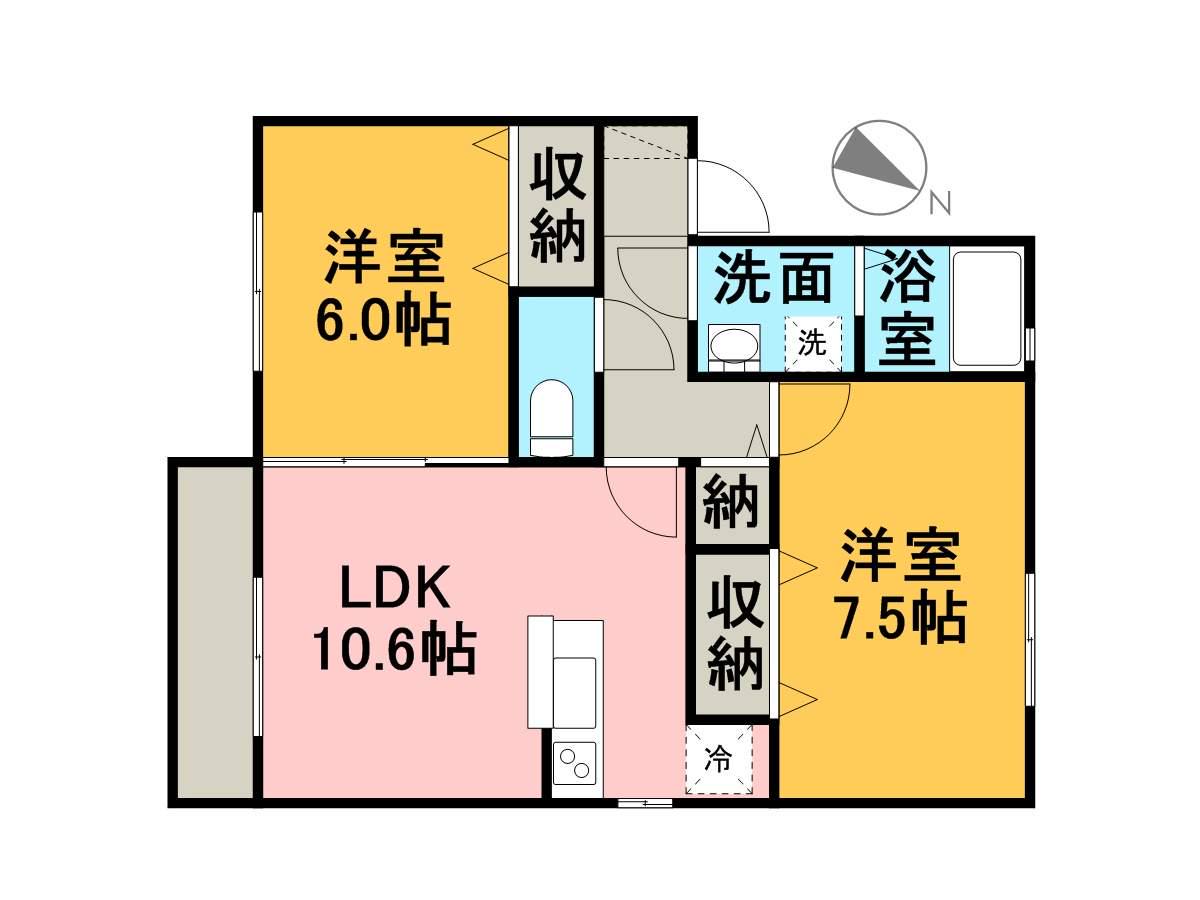 パークハイムB棟(2LDK/2階)の間取り写真