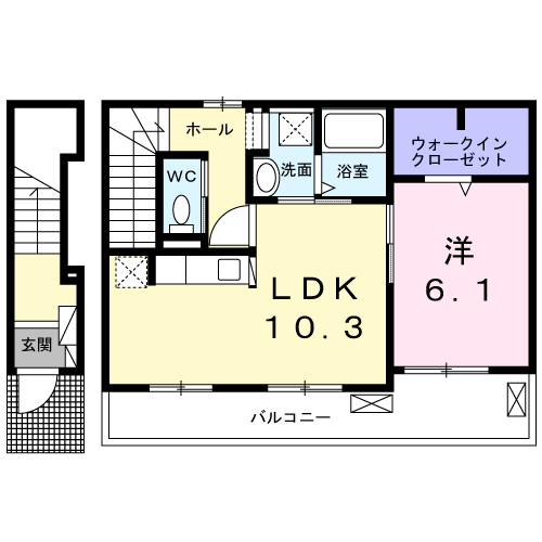 エステート龍田(1LDK/2階)の間取り写真