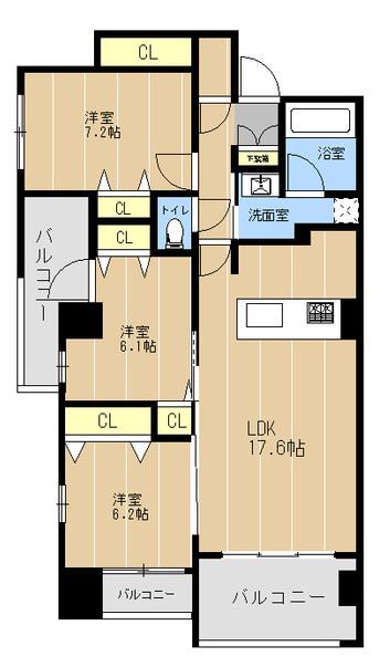 S.PROUD水前寺駅前(3LDK/2階)の間取り写真