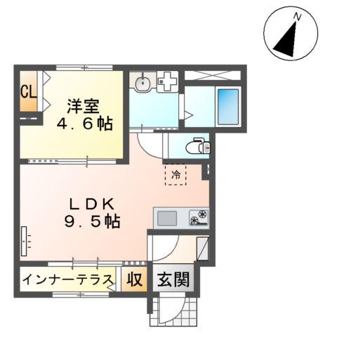 フューチャースカイ須屋(1LDK/1階)の間取り写真