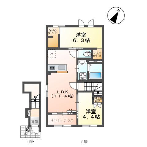 サザンクロスⅢ(2LDK/2階)の間取り写真