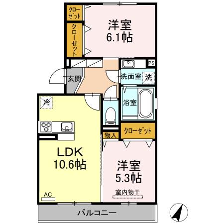 アーブルヒルズII(2LDK/3階)の間取り写真