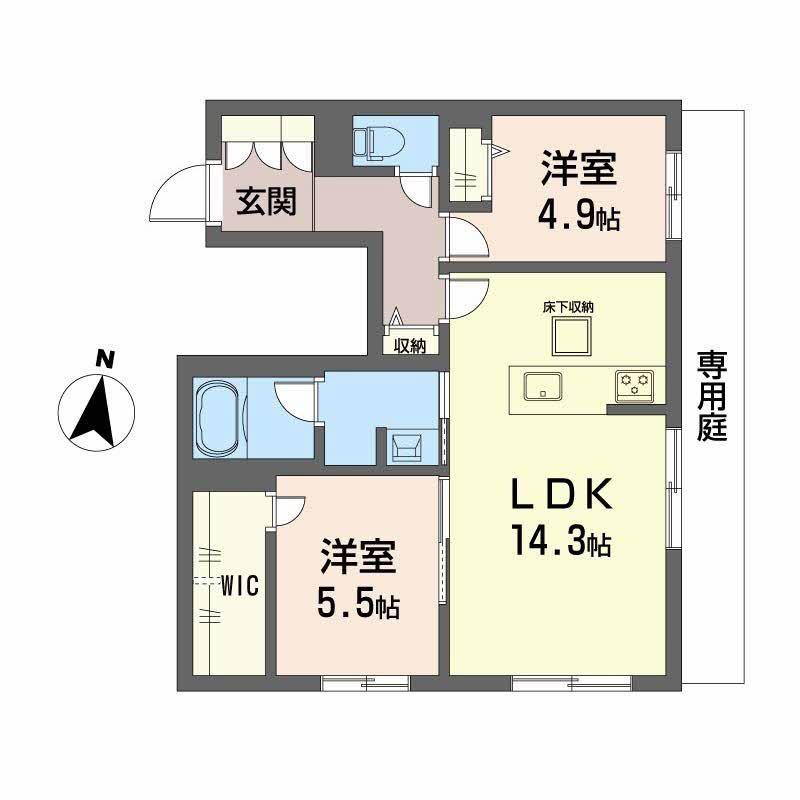 シャーメゾン壺川(2LDK/1階)の間取り写真