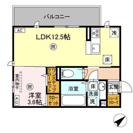 オーク・ヴィラ尾ノ上(1LDK/1階)の間取り写真