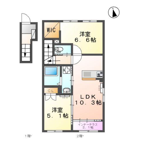 レジデンススクエアIII M&K(2LDK/2階)の間取り写真