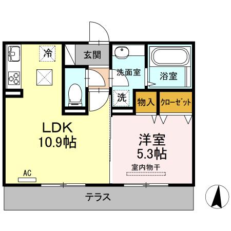 グレイスルポ B棟(1LDK/1階)の間取り写真