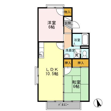 セジュールそれいゆ B棟(2LDK/2階)の間取り写真