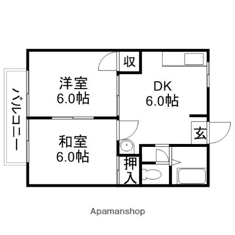 ルミエール一吉Ⅱ(2DK/2階)の間取り写真