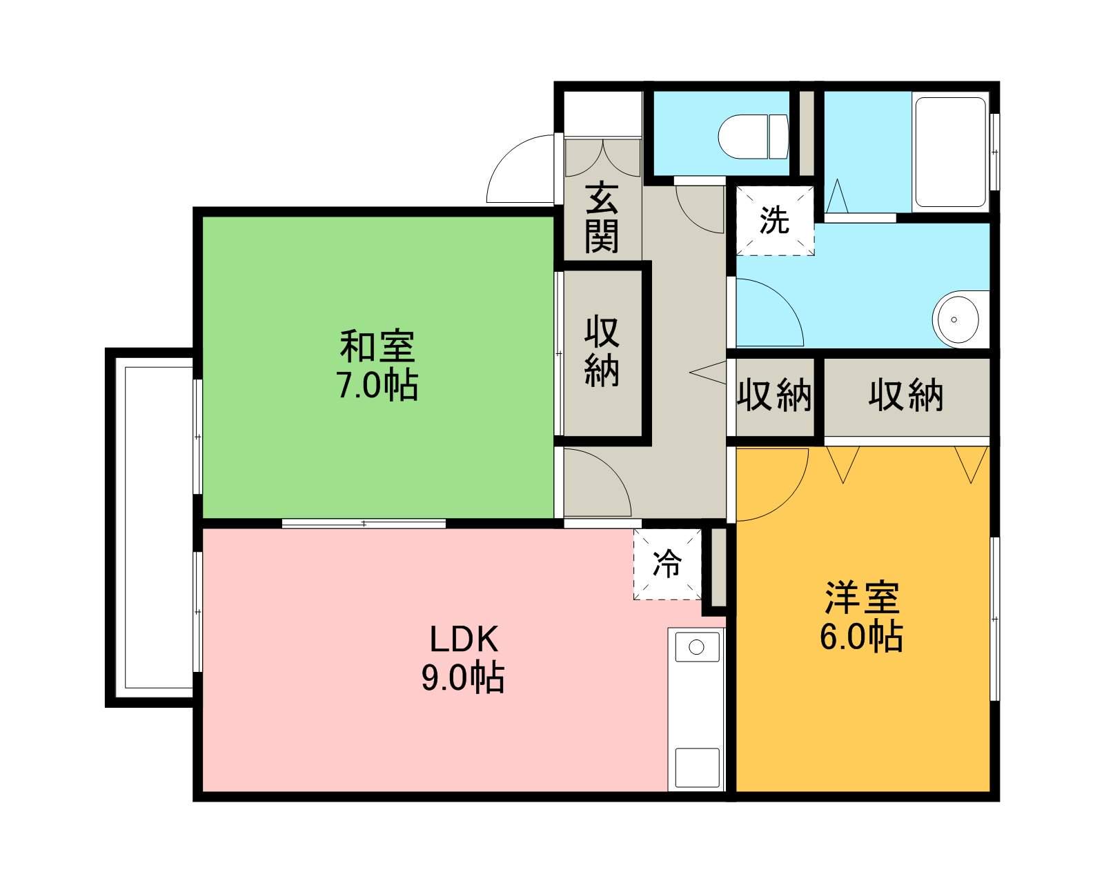セジュールソシアA棟(2LDK/1階)の間取り写真