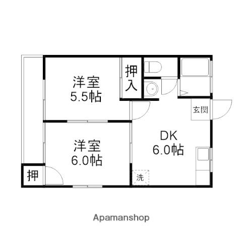 直ハイツ(2DK/1階)の間取り写真