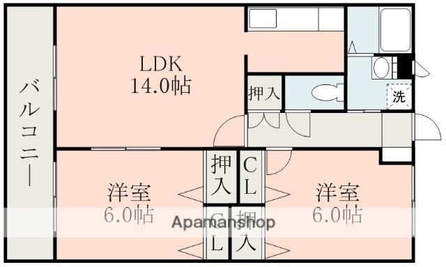 アベニュー山室(2LDK/2階)の間取り写真