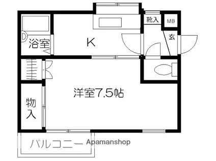 タキタハイツオーロラ(1K/3階)の間取り写真