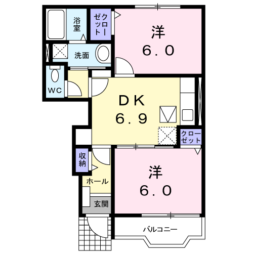 クリアネス ノース(2DK/1階)の間取り写真