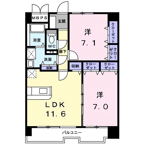 PLEASURES(2LDK/9階)の間取り写真