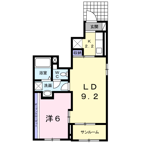 熊本市上熊本線 段山町駅 徒歩6分 3階建 築11年(1LDK/1階)の間取り写真