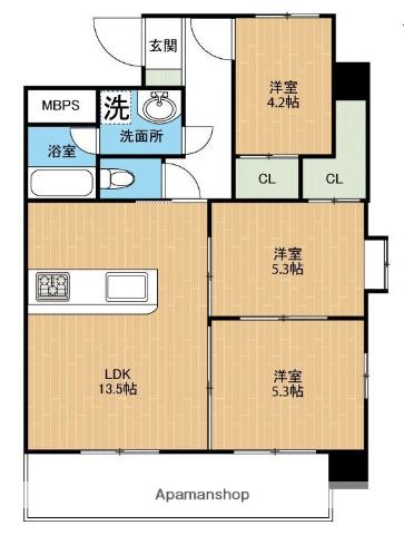 新屋敷ピアッツァビル(3LDK/4階)の間取り写真