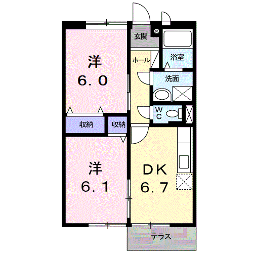 サニーフラット(2DK/1階)の間取り写真