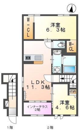 センチュリーハイツⅡ(2LDK/2階)の間取り写真