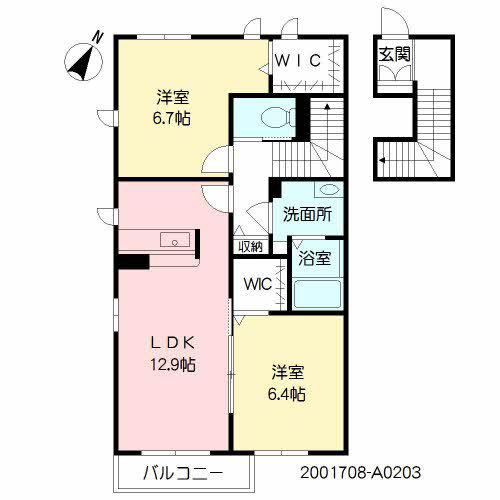 アレイナガーデンA(2LDK/2階)の間取り写真