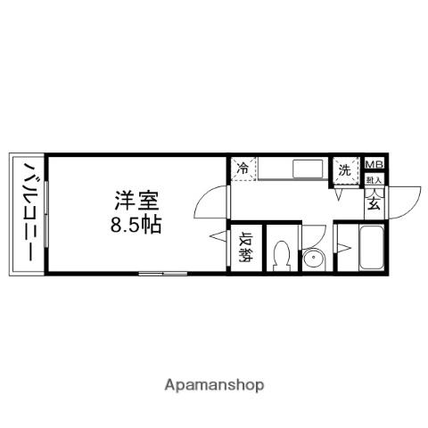 ロイヤルハイツ上熊本(1K/3階)の間取り写真
