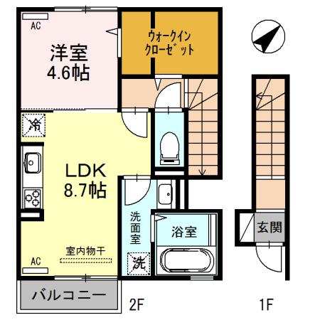 グローリー J(1LDK/2階)の間取り写真