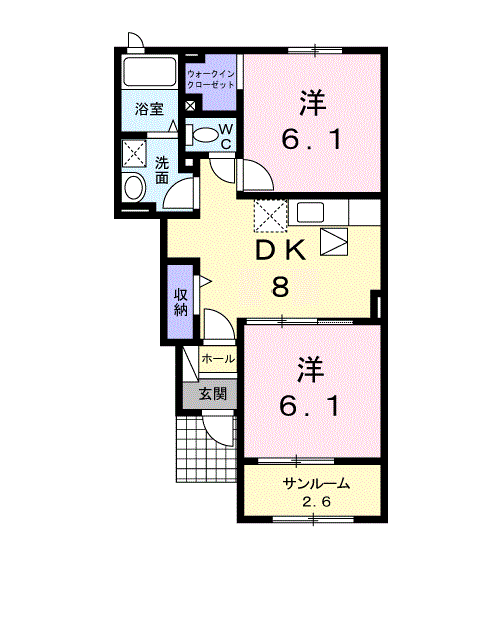 ドルチェヴィータ弐号館(2DK/1階)の間取り写真