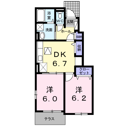 サンシャイン桜Ⅰ(2DK/1階)の間取り写真